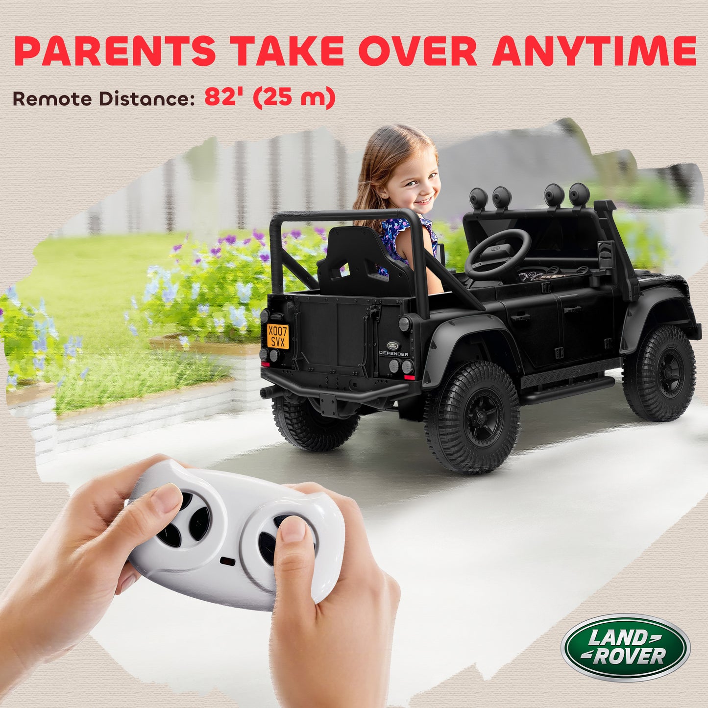 Qaba Land Rover Licensed Kids Ride on Truck with Remote Control, Spring Suspension, LED Lights, 3 Speed for Ages 3-5, Bl