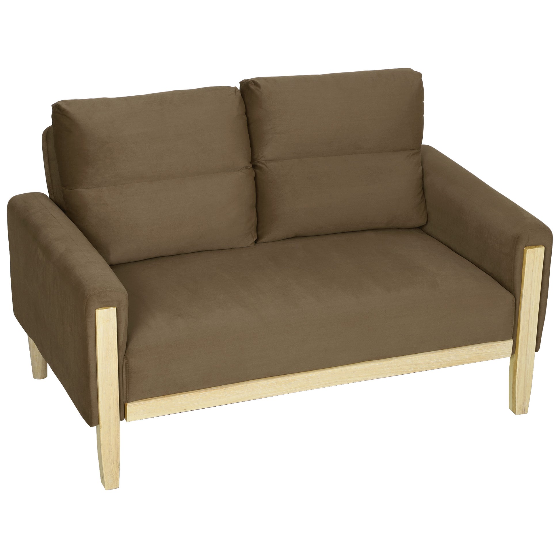 53" Loveseat Sofa, Small 2 Seater Couch with Solid Wood Legs, Modern Velvet Sofa for Living Room, Small Spaces,Brown