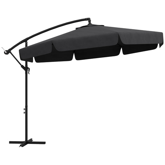 11 FT Cantilever Patio Umbrella Offset Parasol with Cross Base and 8 Ribs for Garden, Black