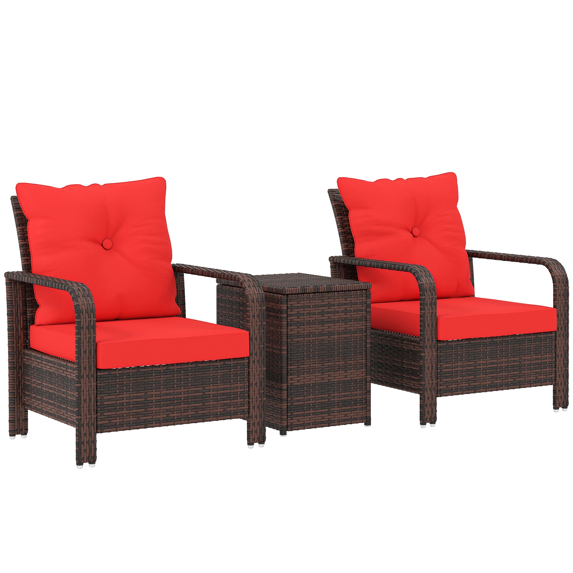 3 Pieces Wicker Patio Furniture Set, Rattan Bistro Set with Storage Coffee Table and Thickened Cushions, Outdoor Convers