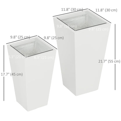 Set of 2 Tall Planters with Drainage Holes, 22" / 18" Outdoor Flower Pots for Patio, Yard, Garden, White