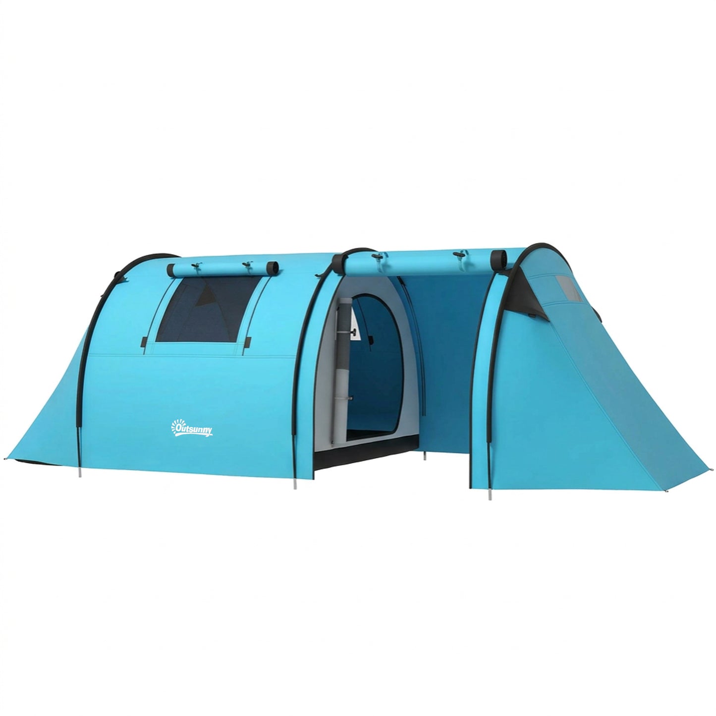 3-4 Person Camping Tent with 2 Rooms, 3000mm Waterproof Portable Family Tent with Carry Bag, Sky Blue