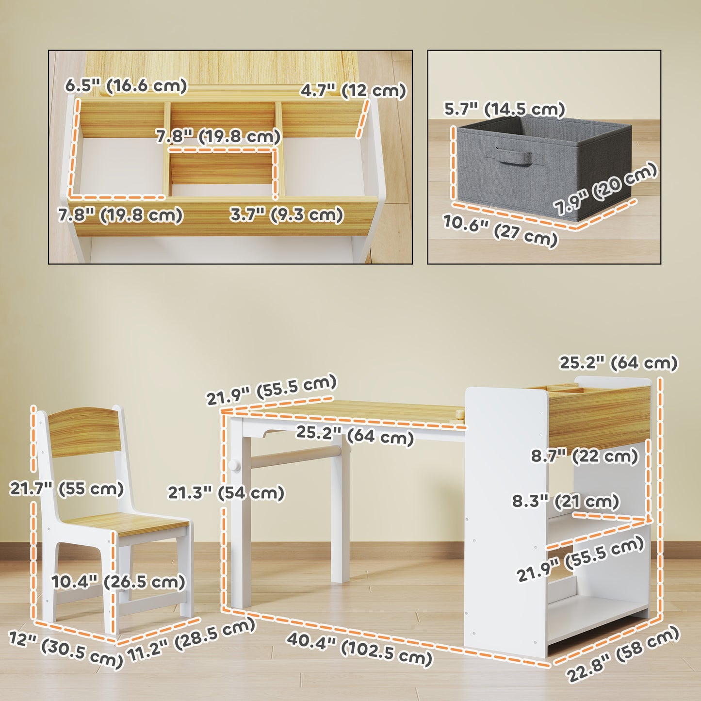 Qaba Kids Table and Chairs Set, Toddler Art Table and Chair Set with Paper Roll, Storage Shelves and Drawers, Natural Wo