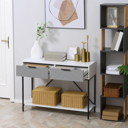 Modern Console Table with 2 Drawers, 2 Tier Entryway Table with storage Shelf, Narrow Sofa Table for Living Room, Hallwa