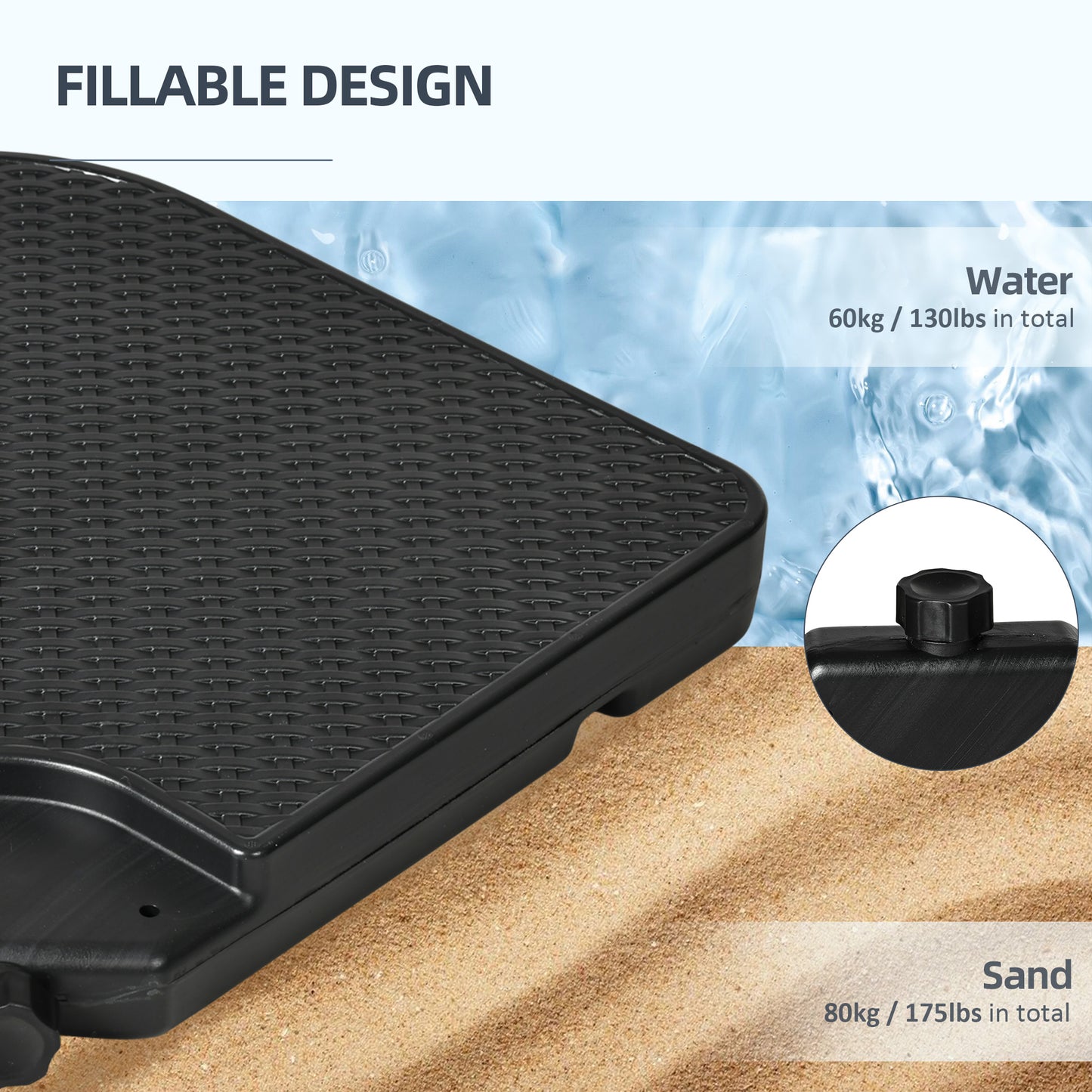 4PCs Cantilever Umbrella Base Weights for Offset Banana Parasol, HDPE Water or Sand Filled Patio Umbrella Weights for Cr