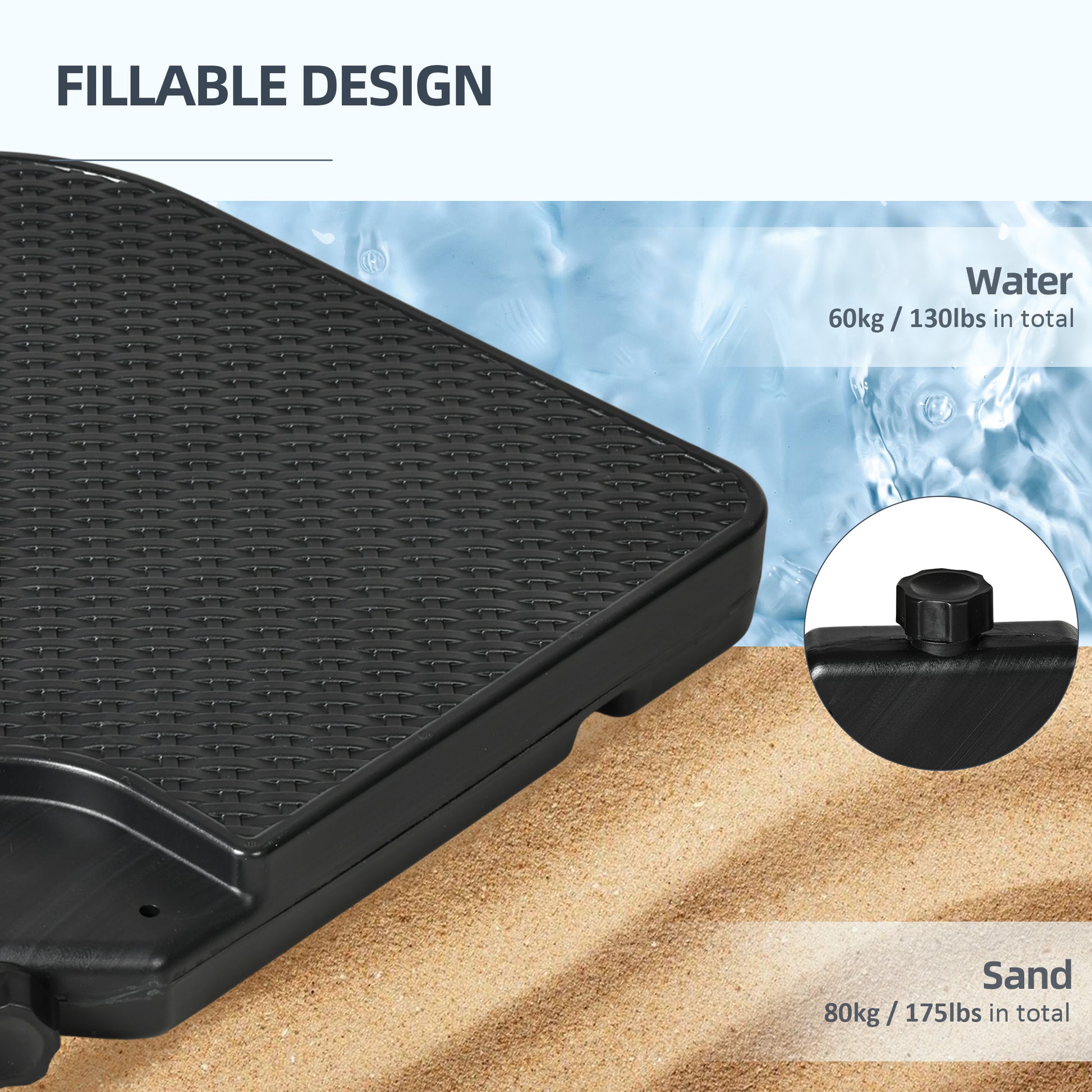 4PCs Cantilever Umbrella Base Weights for Offset Banana Parasol, HDPE Water or Sand Filled Patio Umbrella Weights for Cr