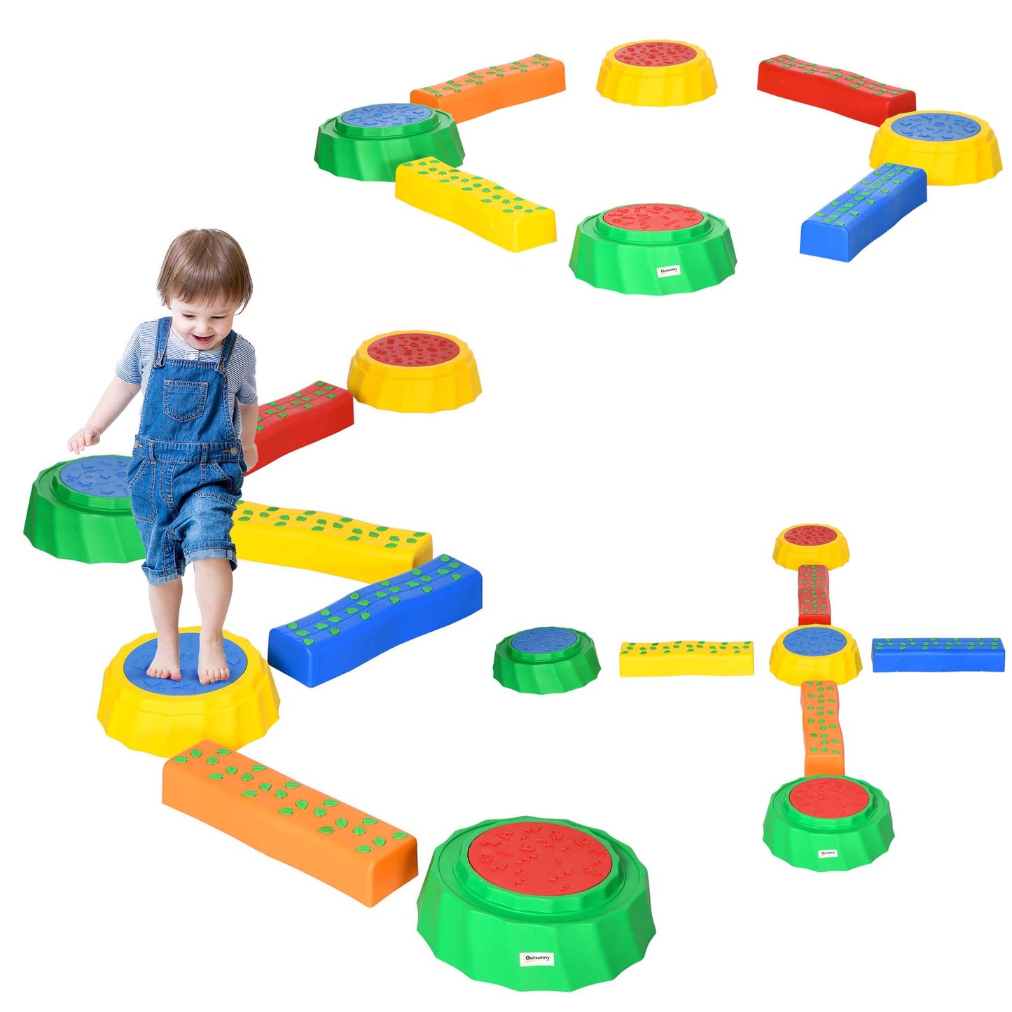 8pcs Balance Beam for Kids, 4 Sensory Pads and 4 Beams with Non-slip Surface & Bottom, Stackable Stepping Stones Kids fo