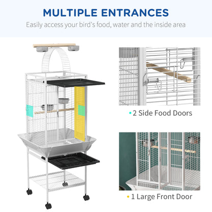 61.5 Inch Bird Cage Parakeet House for Cockatiel with Stand, Pull Out Tray, Play Top, Storage Shelf, Wood Perch, Food Co