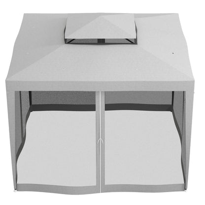 10' x 10' Outdoor Canopy Tent Party Tent with Mesh Netting and Double Tier Roof for Backyard, Garden, Patio, Grey