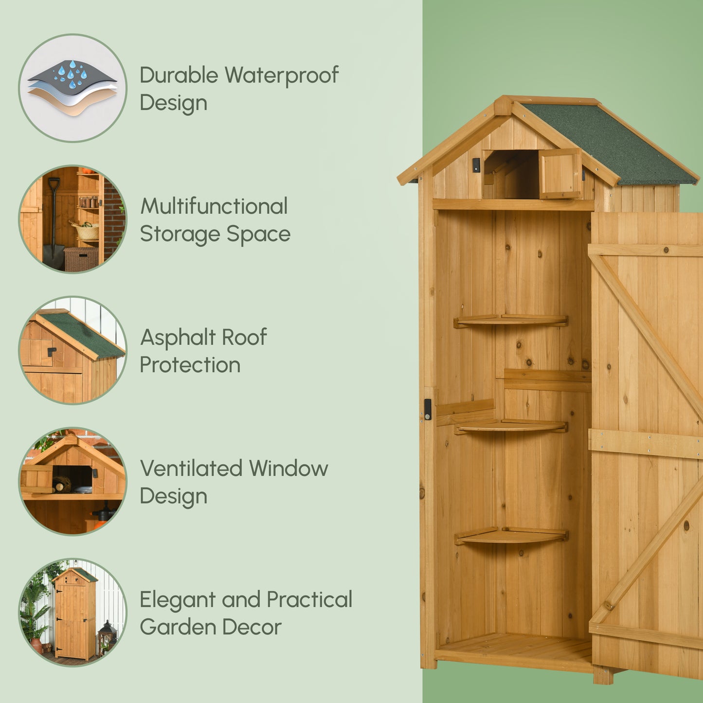 30" x 21" x 71" Garden Storage Shed, Outdoor Tool Utility Storage House  with 3 Tier Shelves and Roof, Brown