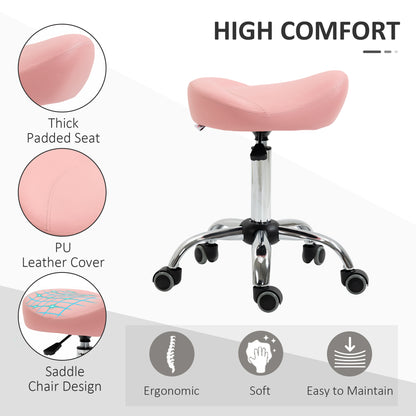 Ergonomic Saddle Stool with Wheels, Adjustable PU Leather Saddle Chair, 360° Swivel, NO Back Pain, Healthy Posture, Salo