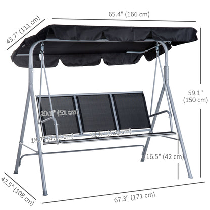 3-Seater Patio Swing, Outdoor Swing Chair, A Frame Porch Swing with Canopy Garden Hammock Glider Bed, Black