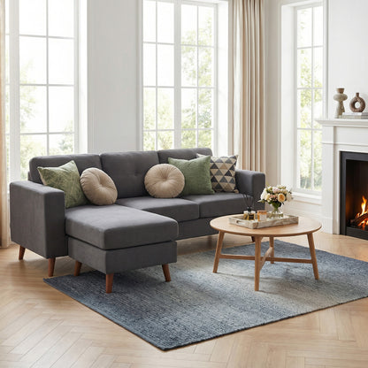 Sectional Sofa with Changeable Chaise Lounge, 3 Seat L-Shaped Small Space Sofa, Upholstered Couch for Small Space, Dark 