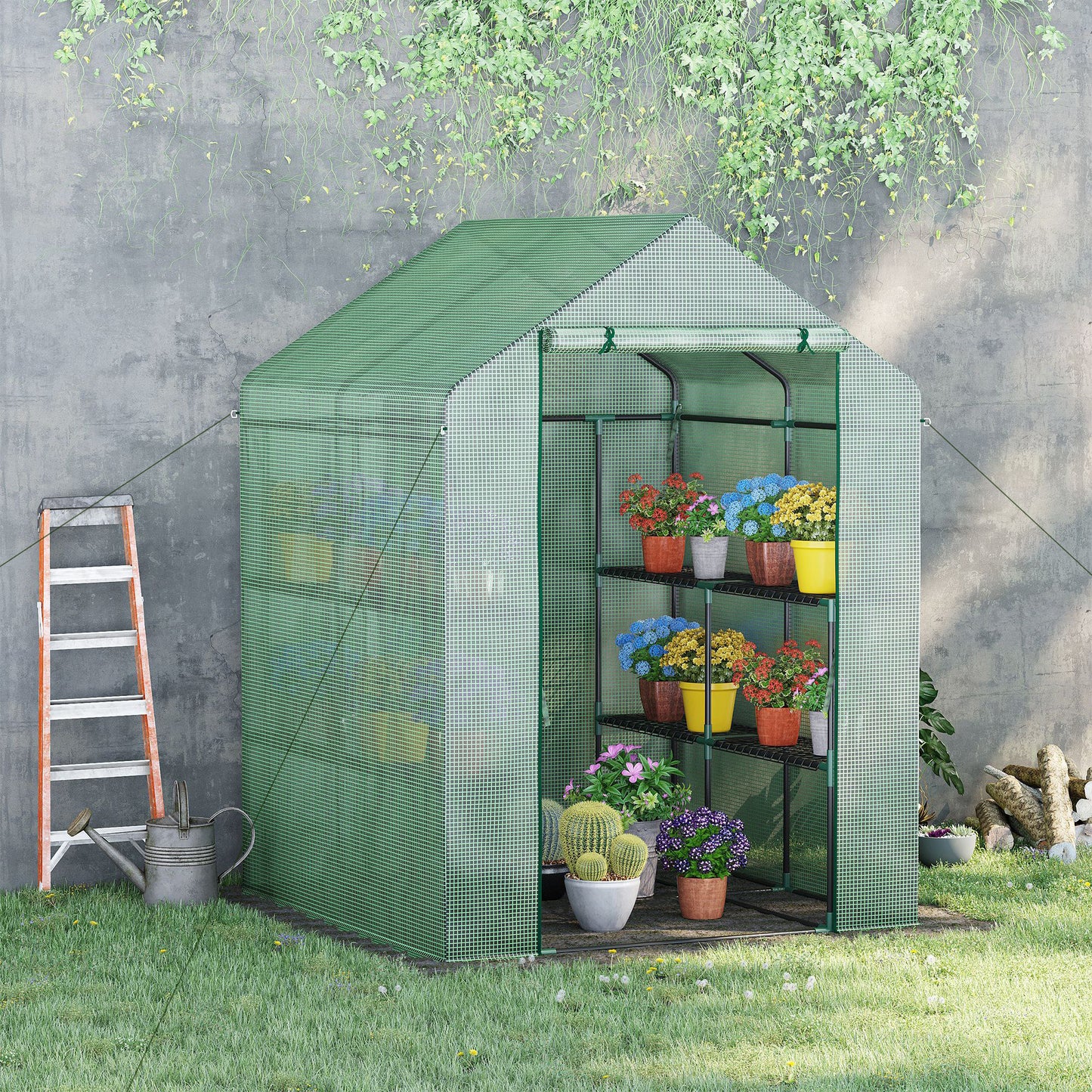 56" x 54" x 74" Walk-in Greenhouse Portable Garden Flower Seed Warm House with 8 Shelves, Outdoor Plant Growth Hot House