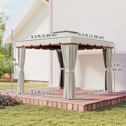 10' x 10' Outdoor Patio Gazebo, Double Soft-top Garden Shelter Tent with Curtains & Mesh Screen Drapes, Cream White