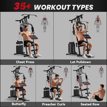 Soozier Home Gym Equipment Weight Training Machine, Multifunction Workout Machine with 143lbs Weight Stack for Full Body
