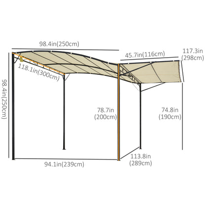 10x8ft Patio Metal Gazebo with Extendable Side Awning Outdoor Shelter Garden Sun Shade Canopy Deck Door Window Awning Cr