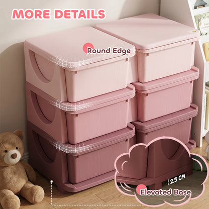 Qaba 3 Tier Kids Toy Organizer and Storage Bins with 6 Plastic Drawers, Pink