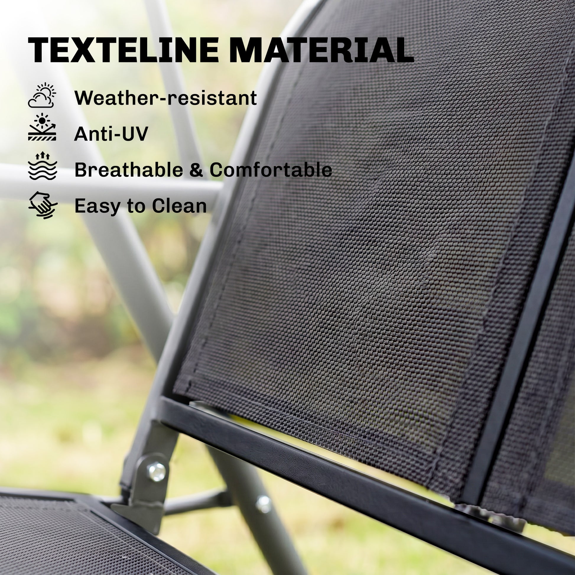 3-Seater Swing Chair Covered Garden Hammock A-Frame Outdoor Porch Glider Sling Seat with Adjustable Canopy Cover, Black