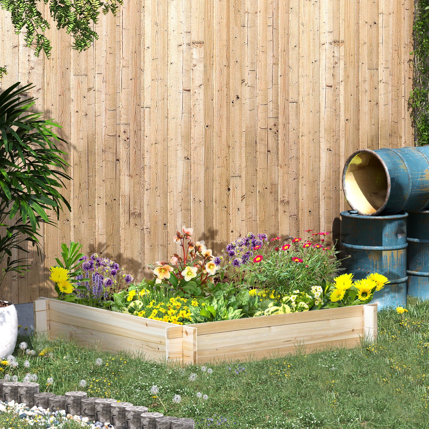 39'' x 39'' Screwless Raised Garden Bed, Wooden Planter Box, Easy DIY Herb Garden for Vegetable Flower Herb Outdoor Lawn