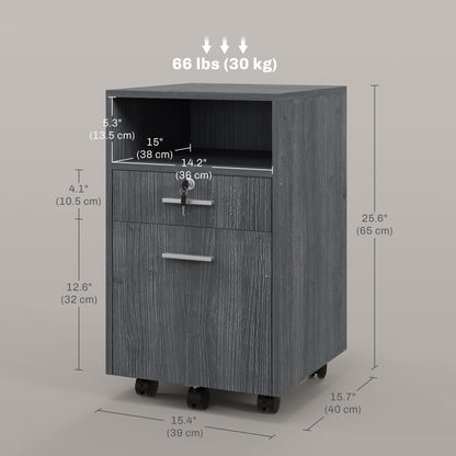 Small Filing Cabinet with 2 Drawers, Lockable Home Office Storage Cabinets on Wheels for A4, Letter Size, Grey