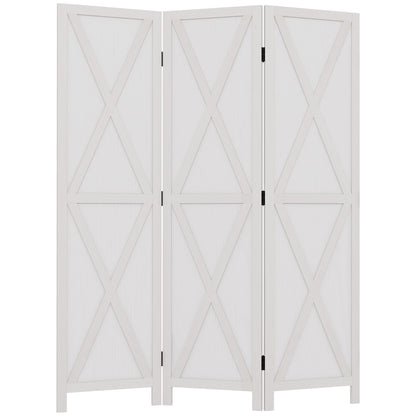 3-panel Wall Partition Farmhouse Room Separator with Foldable Design Wooden Frame 5.6FT, White