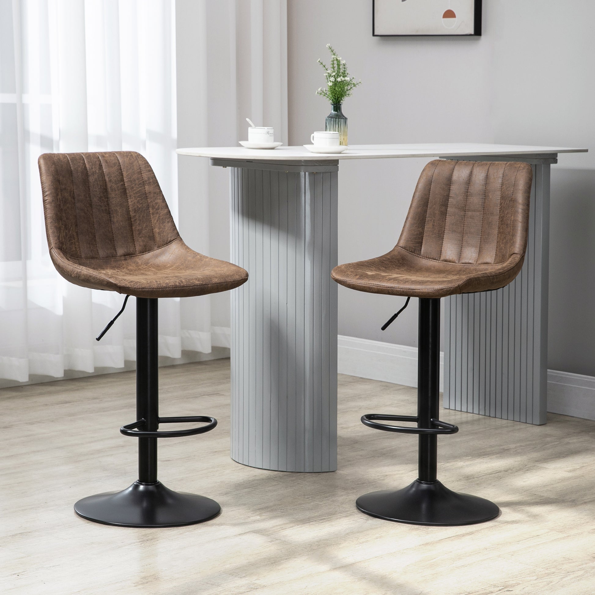 Adjustable Bar Stools Set of 2, Leathaire Swivel Barstools with Back and Footrest, Upholstered Bar Chairs for Kitchen, D