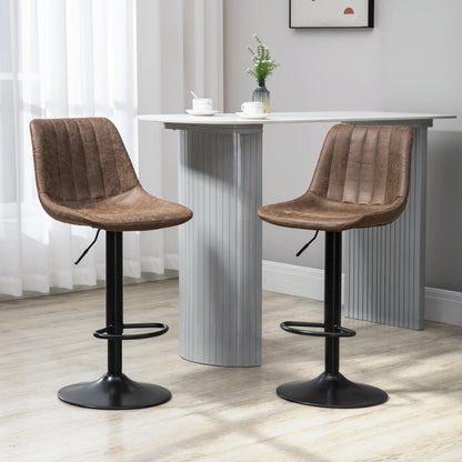 Adjustable Bar Stools Set of 2, Leathaire Swivel Barstools with Back and Footrest, Upholstered Bar Chairs for Kitchen, D