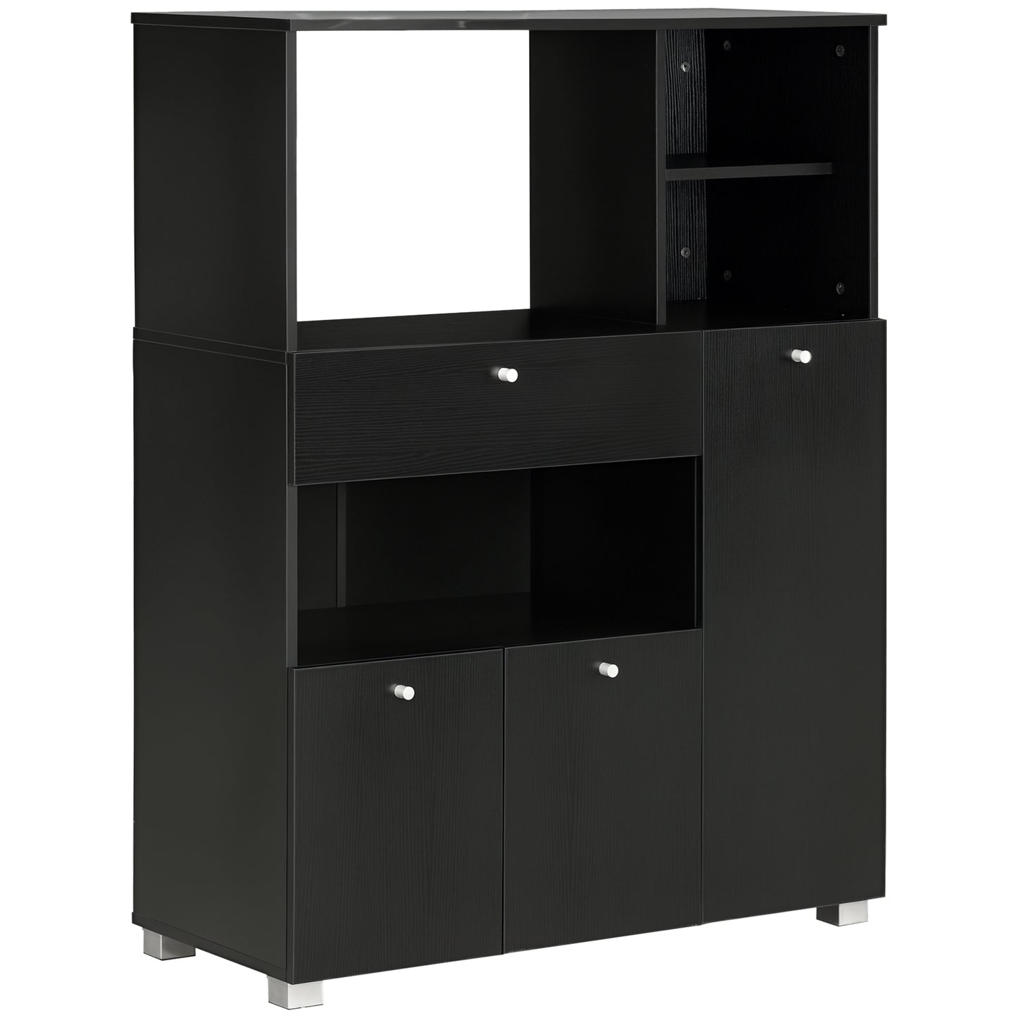 Compact Kitchen Pantry Buffet Server Hutch Storage Cabinet  with Microwave Oven Stand Drawer and Shelves, Black