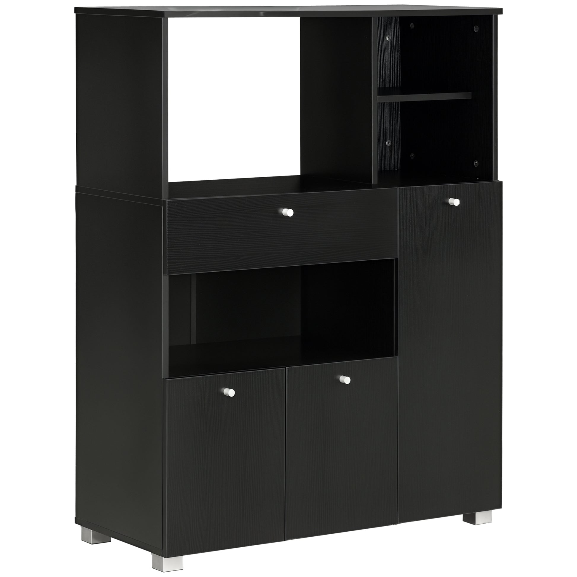 Compact Kitchen Pantry Buffet Server Hutch Storage Cabinet  with Microwave Oven Stand Drawer and Shelves, Black