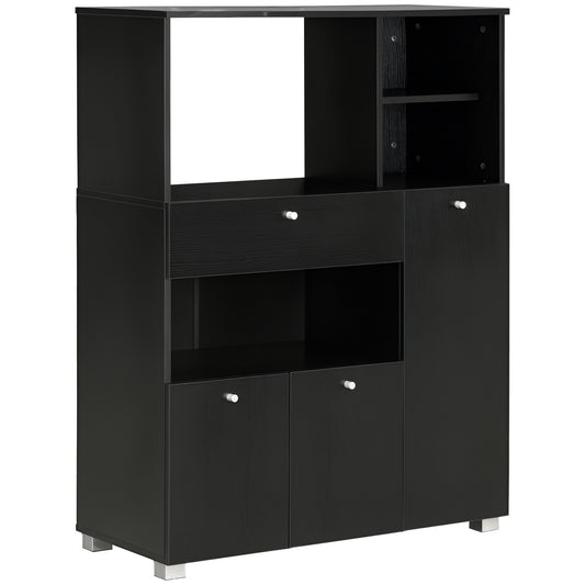 Compact Kitchen Pantry Buffet Server Hutch Storage Cabinet  with Microwave Oven Stand Drawer and Shelves, Black