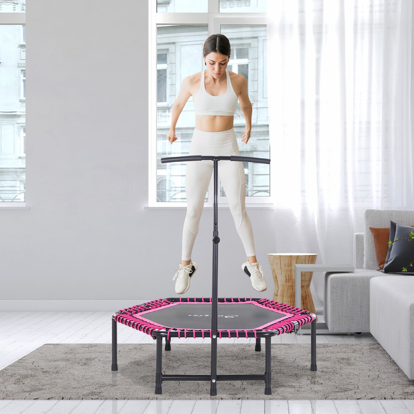 Soozier 48" Adult Hexagon Rebounder Trampoline Fitness Bungee Jumping Cardio Trainer Outdoor Bouncer Jumper Adjustable B