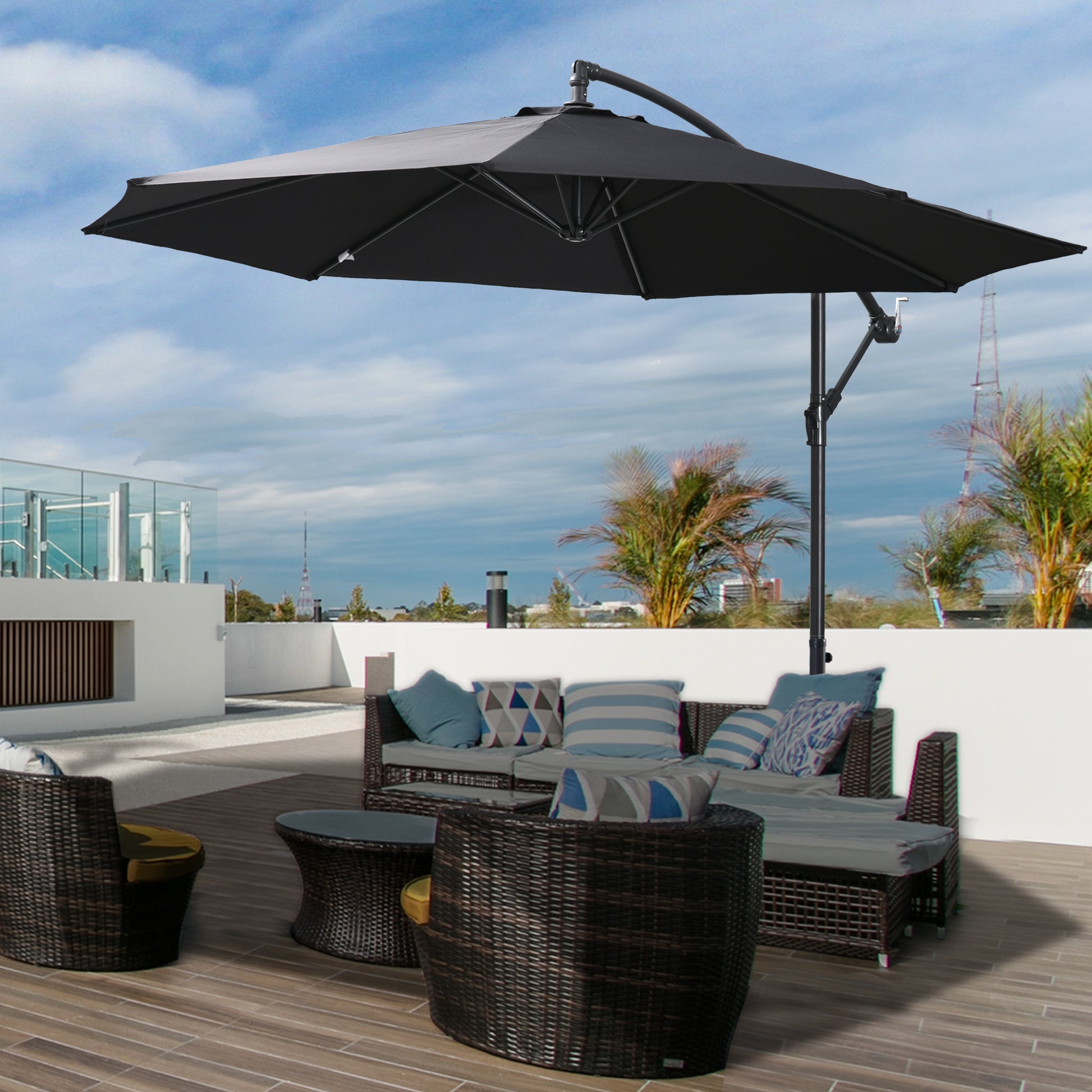 9.7 ft Cantilever Patio Umbrella with Crank and Cross Base - Black - Image 7