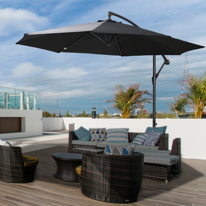 9.7ft Offset Patio UmbrellaCantilever Parasol with Crank Handle, 8 Ribs and Cross Base for Outdoor, Sun Shade, Black