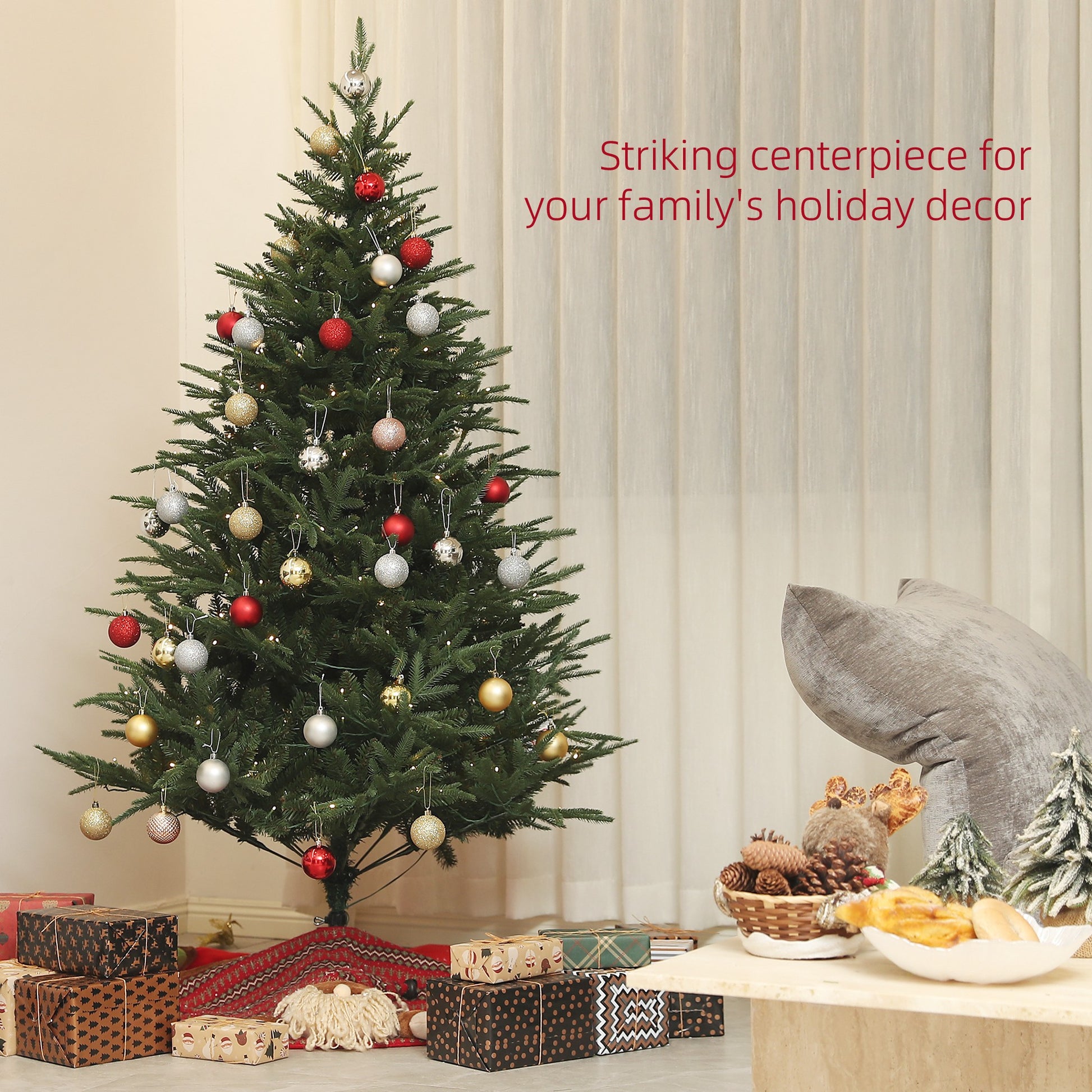 6ft Prelit Artificial Christmas Tree with 1022 Tips, Warm White LED Lights, Steel Base, Hinged Xmas Tree, Auto Open