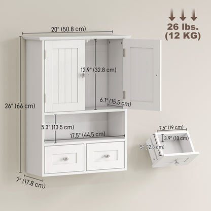 Bathroom Wall Cabinet, Medicine Cabinet, Over Toilet Storage Cabinet with Shelf and Drawers for Hallway, Living Room, Wh