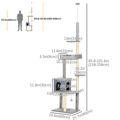 Cat Tree Floor to Ceiling Cat Tower Height Adjustable( 85-101 Inches), Tall Large Cat Climbing Activity Center with Scra