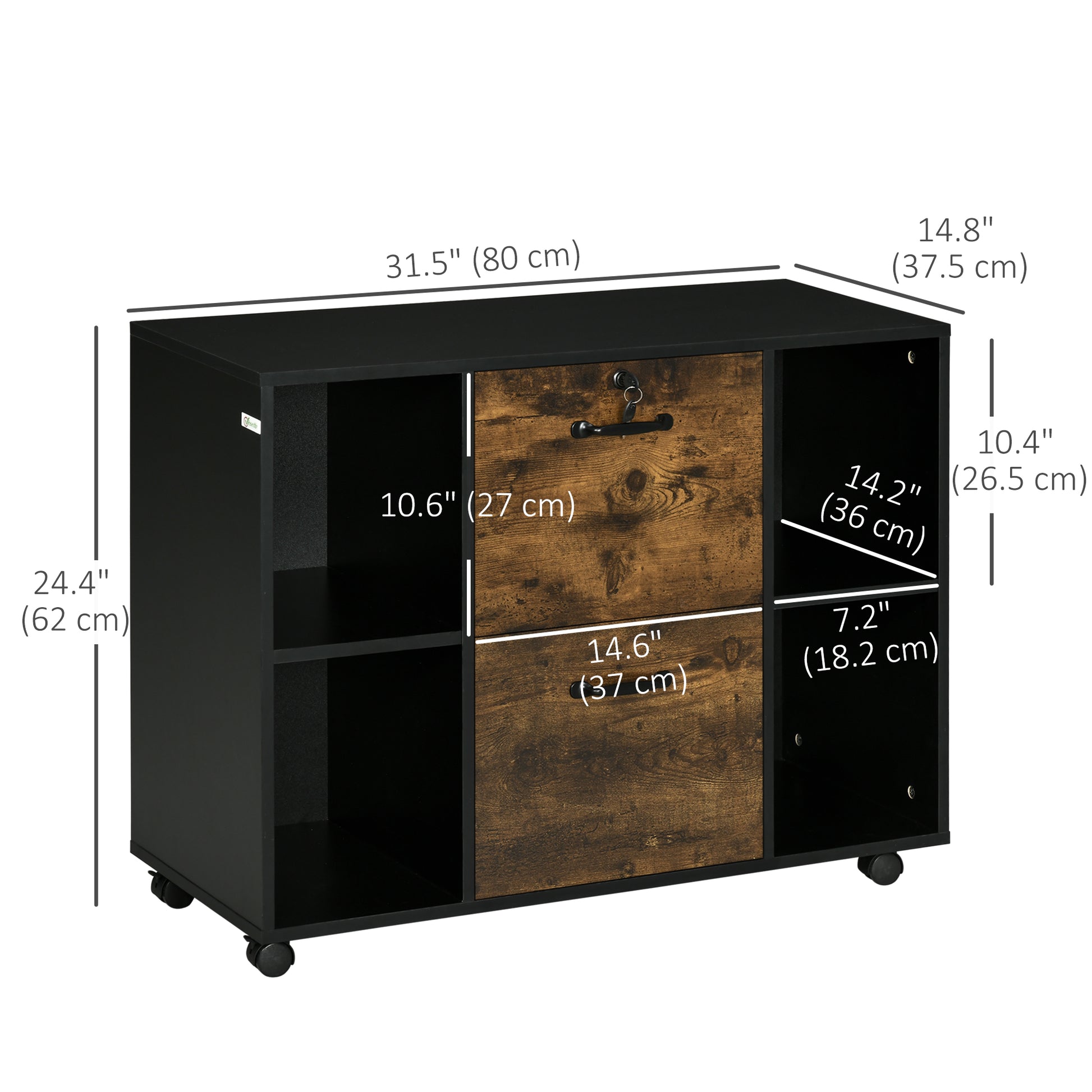 Lateral Filing Cabinet with Wheels and Lockable Drawer, File Cabinet, Mobile Printer Stand with Open Shelves for Letter 