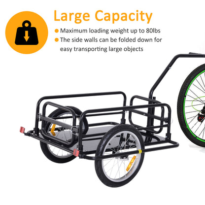 VarietyKart Folding Bicycle Cargo Trailer Utility Bike Cart Carrier for Garden Patio with Hitch Black