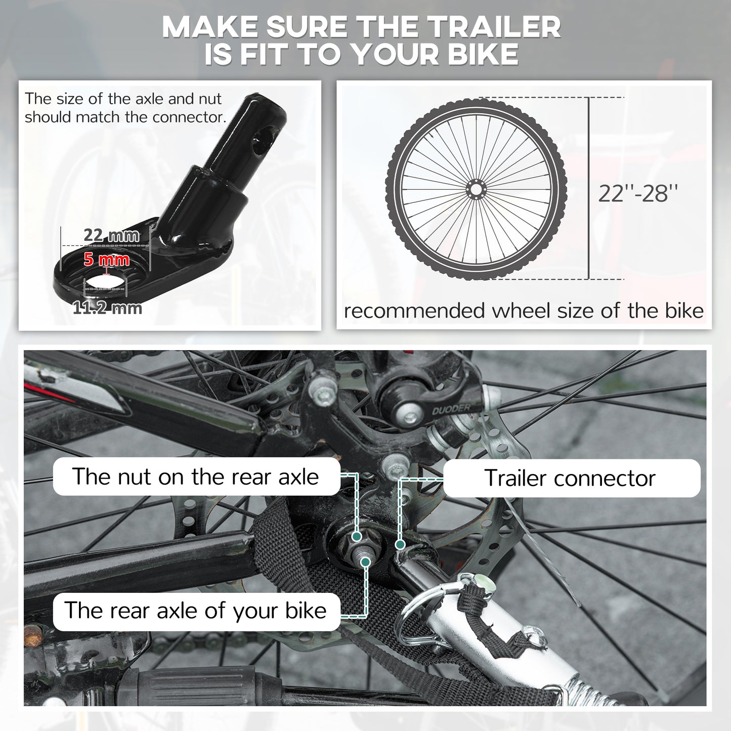 Qaba Bike Trailer for Kids, Baby Bicycle Trailer with 5-Point Harness, 16" Rubber Wheels, Storage Bag, for 18+ Months, R