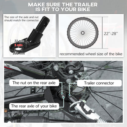 Qaba Bike Trailer for Kids, Baby Bicycle Trailer with 5-Point Harness, 16" Rubber Wheels, Storage Bag, for 18+ Months, R