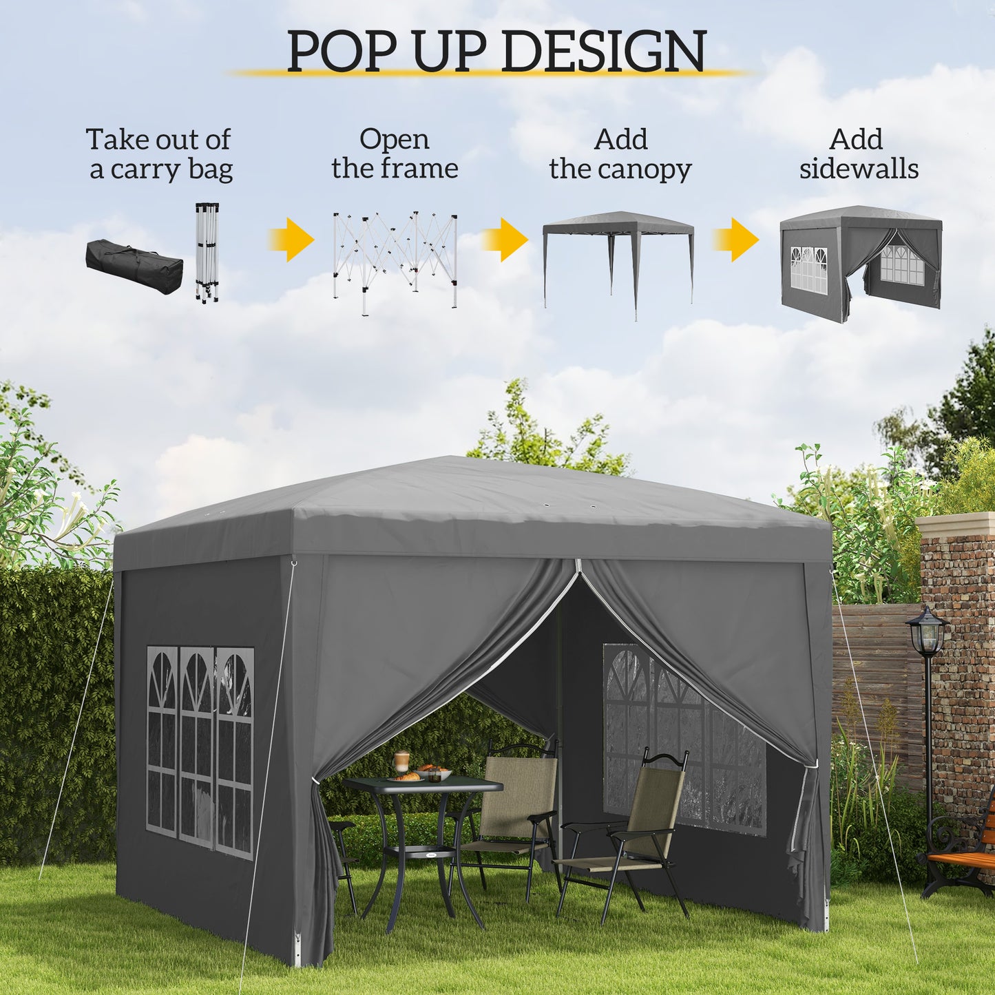 10'x10' Outdoor Pop Up Party Tent Wedding Gazebo Canopy with Carrying Bag (Grey)