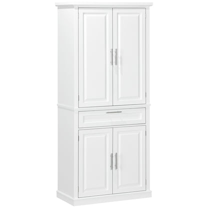 72" Kitchen Pantry Cabinet, Freestanding Storage Cabinet, 4-Door Cabinet with Drawer and Adjustable Shelves, White