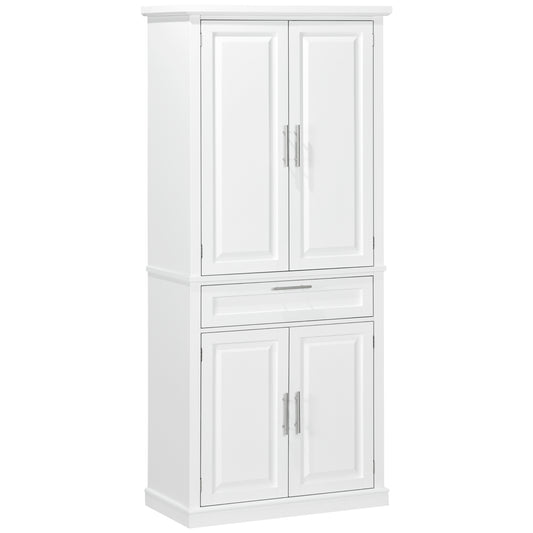 72" Kitchen Pantry Cabinet, Freestanding Storage Cabinet, 4-Door Cabinet with Drawer and Adjustable Shelves, White