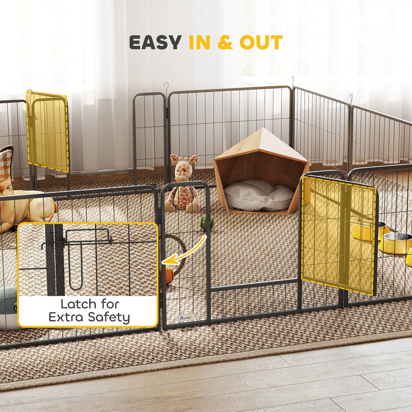 Dog Playpen, 31.5"W Heavy-Duty Metal Puppy Play Pen, Pet Exercise Fences for Outside and Indoor, DIY Design with Door fo