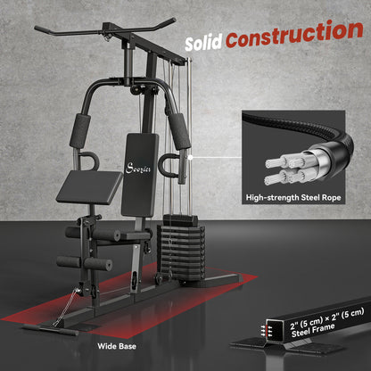 Soozier Multi-Exercise Home Gym Station with 99lbs Weight Stack, for Full Body Workout
