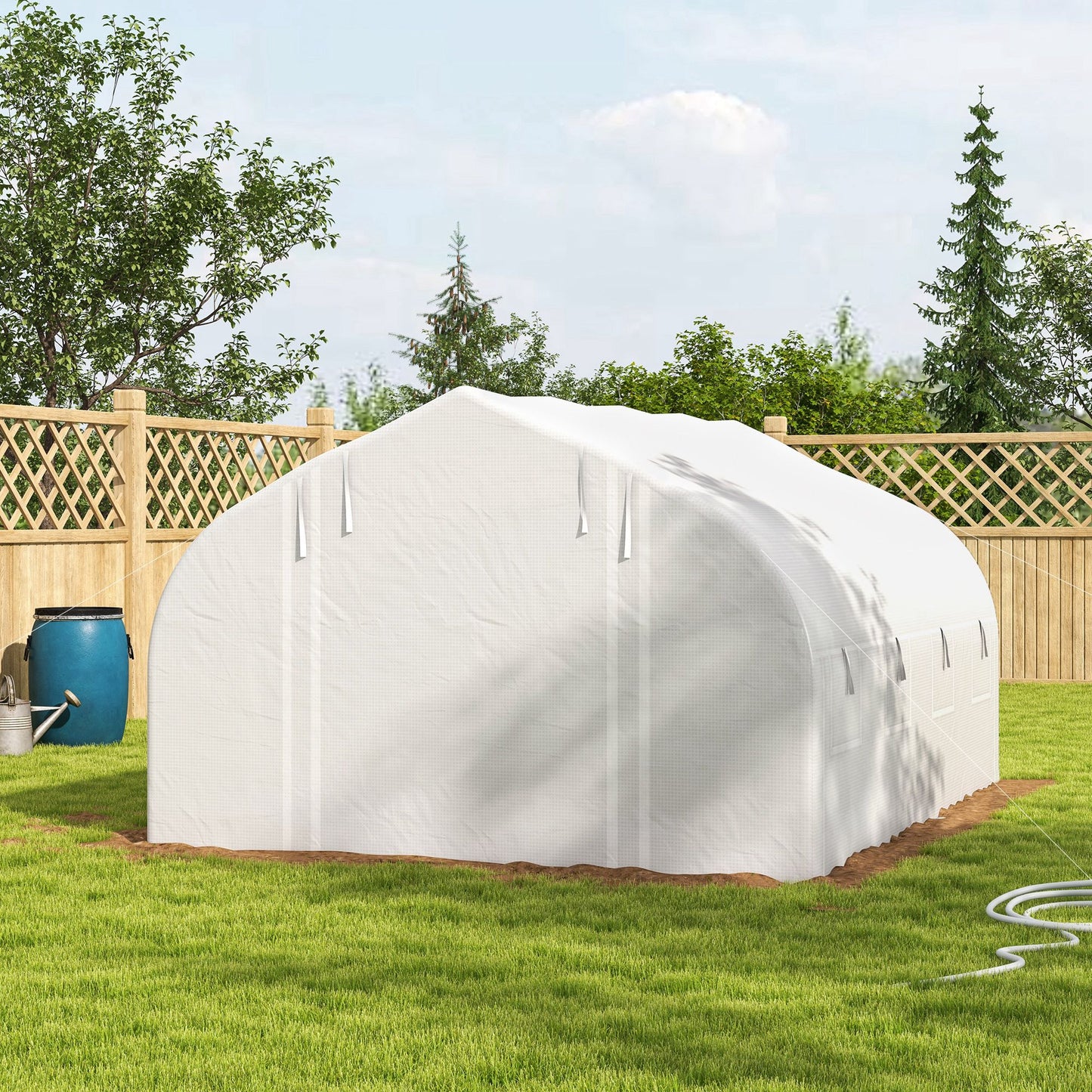 13 x 9.8ft Walk-in Polytunnel Greenhouse, Zipped Roll Up Sidewalls, Mesh Door, 8 Mesh Windows, Plant Labels and Gloves, 