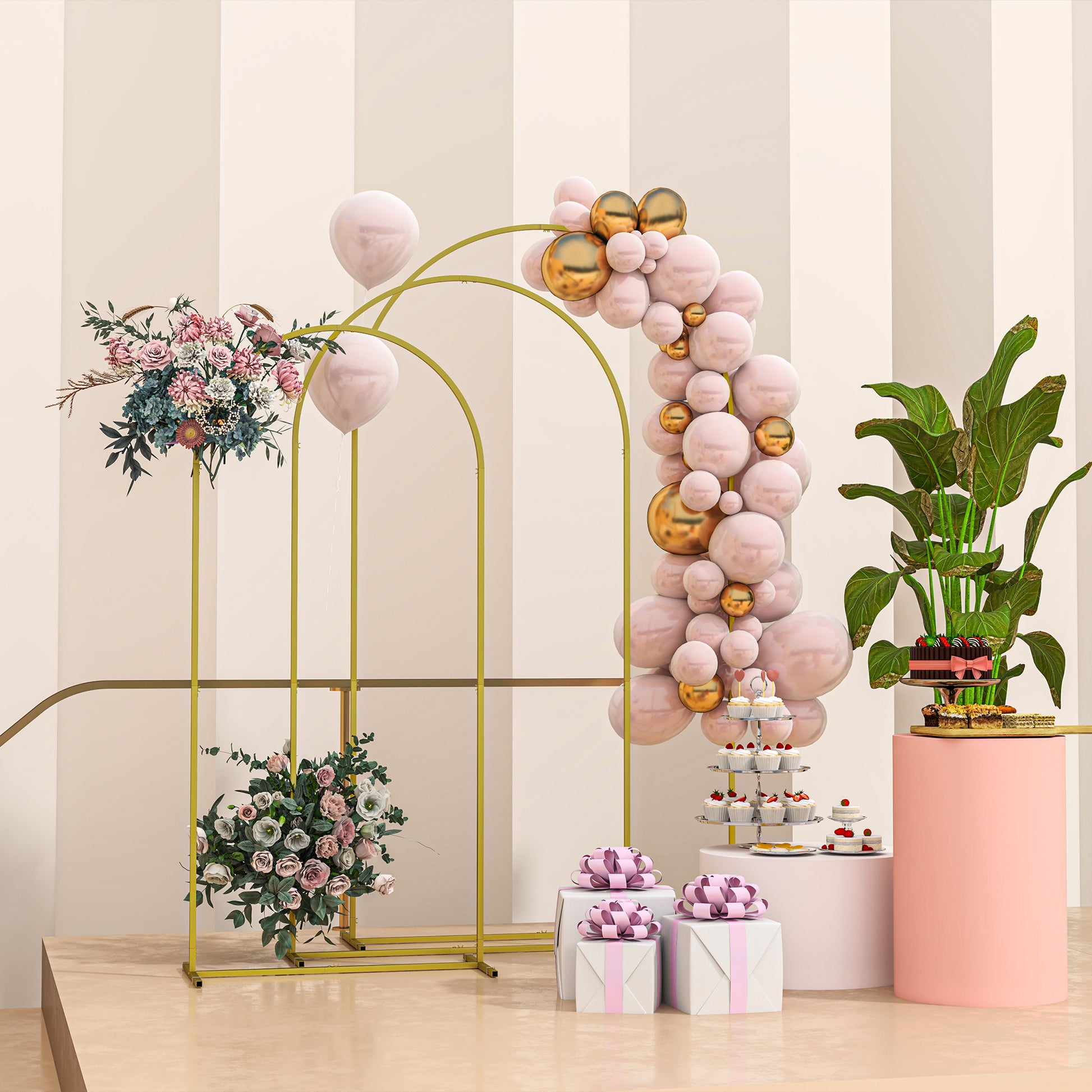 Wedding Arch, 7/6.5/6 ft Metal Balloon Arch Backdrop Stand Set of 3 for Birthday Party, Bridal Shower, Graduation, Cerem