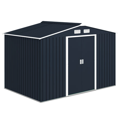 9.1'x6.4'x6.3' Garden Storage Shed w/ Foundation Kit Metal Tool Storage House w/ Double Doors Dark Grey