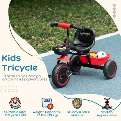 Qaba Large Kids Tricycle for Toddler 2-5 Year Old Girls and Boys, Toddler Trike Bike with Adjustable Seat, Safety Belt, 